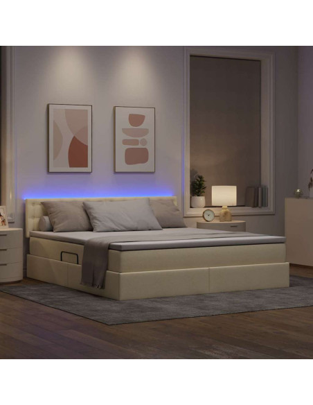 Letto con contenitore e LED con led Crema 160 x 200 cm Tessuto