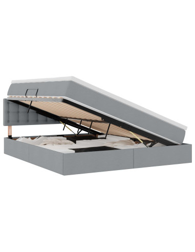 Letto con contenitore e LED Grigio chiaro 180 x 200 cm Tessuto