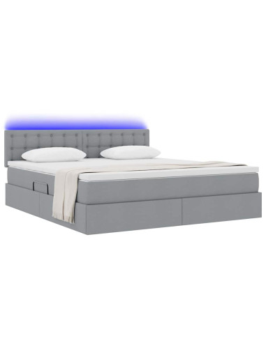 Letto con contenitore e LED Grigio chiaro 180 x 200 cm Tessuto