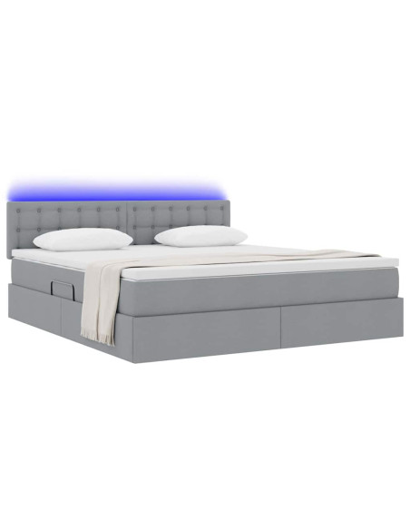Letto con contenitore e LED Grigio chiaro 180 x 200 cm Tessuto