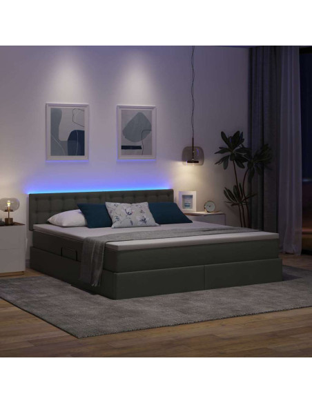 Letto con contenitore e LED Grigio scuro 180 x 200 cm Tessuto