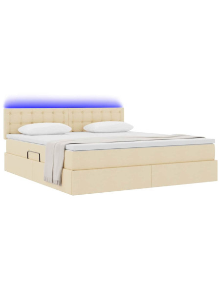 Letto con contenitore e LED con led Crema 180 x 200 cm Tessuto