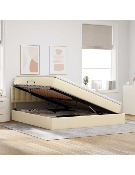 Letto con contenitore e LED con led Crema 180 x 200 cm Tessuto