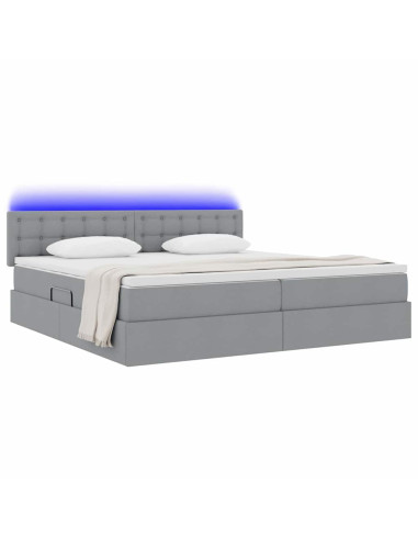Letto con contenitore e LED Grigio chiaro 200 x 200 cm Tessuto