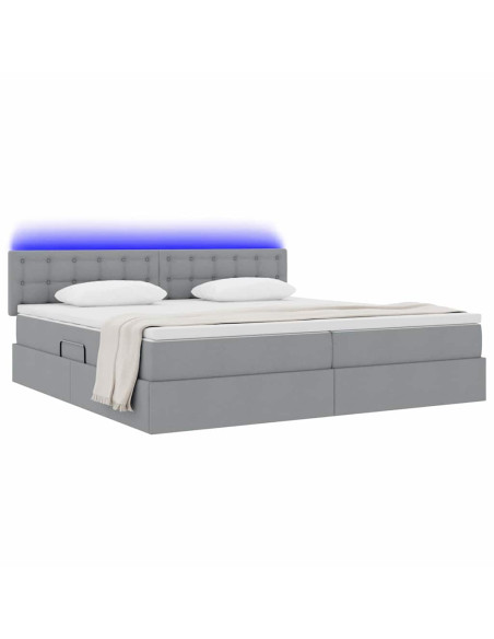 Letto con contenitore e LED Grigio chiaro 200 x 200 cm Tessuto