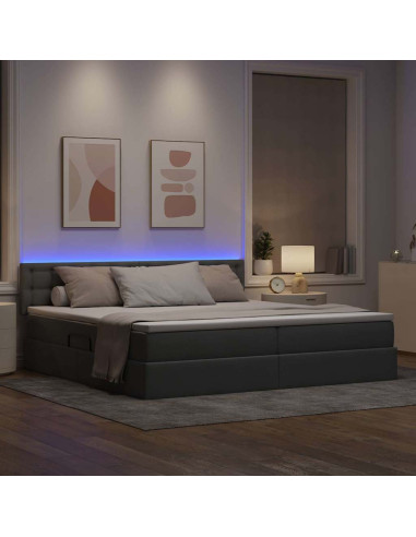 Letto con contenitore e LED Grigio chiaro 200 x 200 cm Tessuto