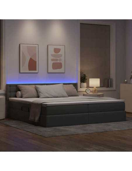 Letto con contenitore e LED Grigio chiaro 200 x 200 cm Tessuto