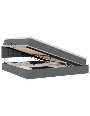 Letto con contenitore e LED Grigio scuro 200 x 200 cm Tessuto