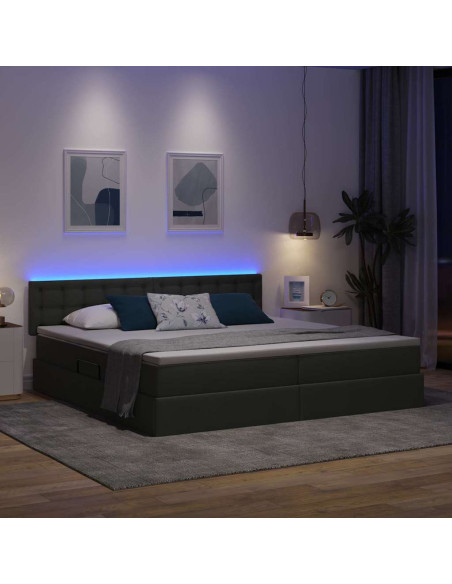 Letto con contenitore e LED Grigio scuro 200 x 200 cm Tessuto