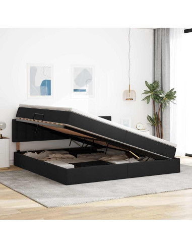 Letto con contenitore e LED con led Nero 200 x 200 cm Tessuto