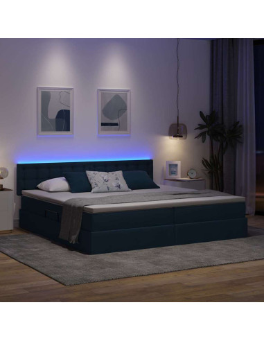 Letto con contenitore e LED con led Blu 200 x 200 cm Tessuto