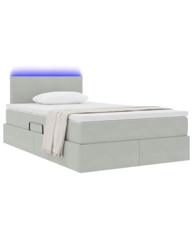 Letto con contenitore e LED Grigio chiaro 120 x 190 cm Velluto