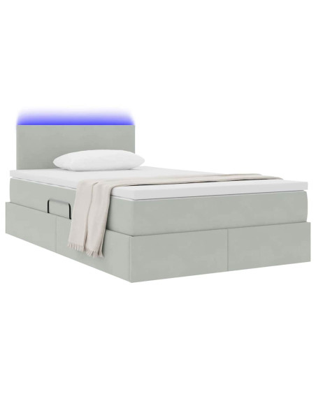Letto con contenitore e LED Grigio chiaro 120 x 190 cm Velluto