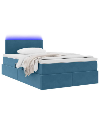 Letto con contenitore e LED con led Blu 120 x 190 cm Velluto