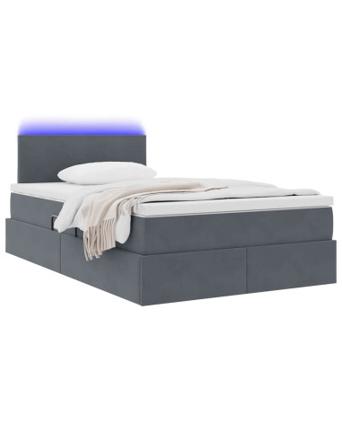 Letto con contenitore e LED Grigio scuro 120 x 200 cm Velluto