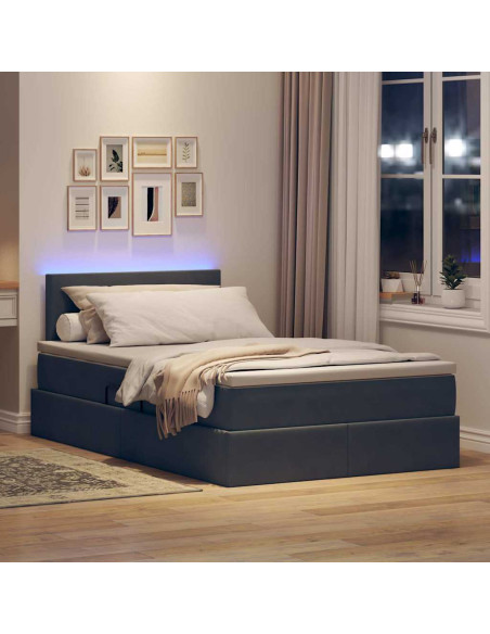 Letto con contenitore e LED Grigio scuro 120 x 200 cm Velluto