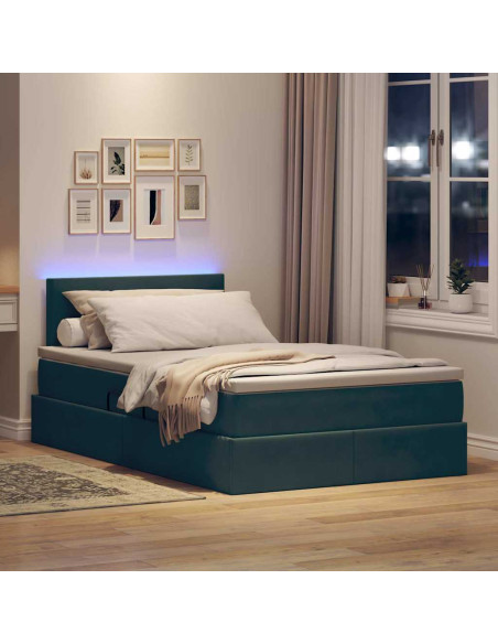 Letto con contenitore e LED Verde Scuro 120 x 200 cm Velluto