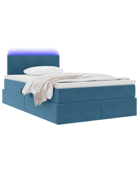 Letto con contenitore e LED Blu Scuro 120 x 200 cm Velluto