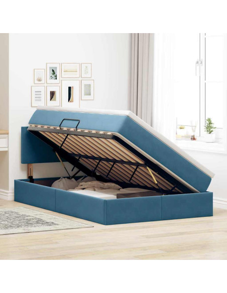 Letto con contenitore e LED Blu Scuro 120 x 200 cm Velluto