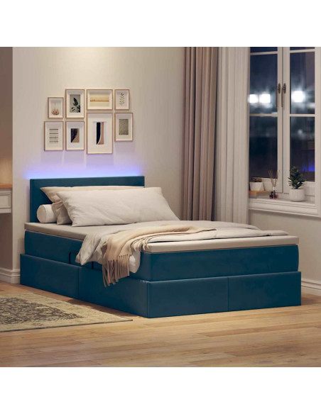 Letto con contenitore e LED Blu Scuro 120 x 200 cm Velluto