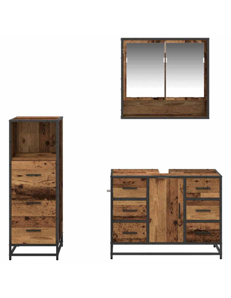 Set di mobili per il bagno 3 pcs Legno vecchio 80 x 33 x 60 cm