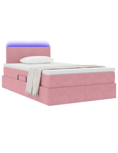 Letto con contenitore e LED Rosa 120 x 200 cm Velluto