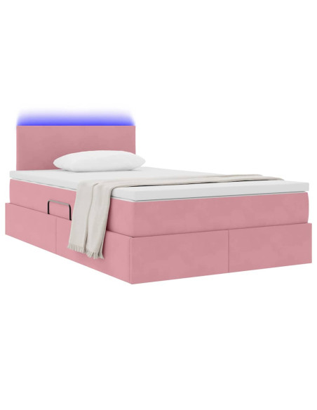 Letto con contenitore e LED Rosa 120 x 200 cm Velluto