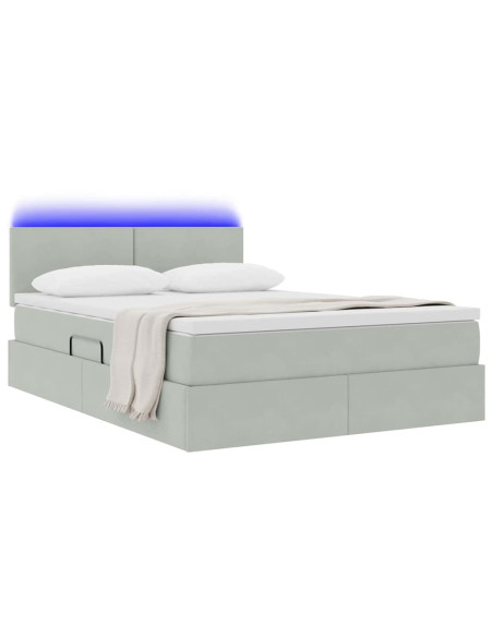 Letto con contenitore e LED Grigio chiaro 140 x 190 cm Velluto