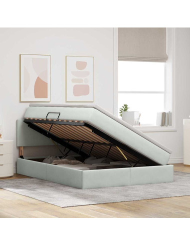 Letto con contenitore e LED Grigio chiaro 140 x 190 cm Velluto