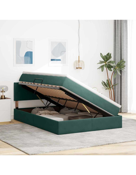 Letto con contenitore e LED Verde Scuro 140 x 190 cm Velluto