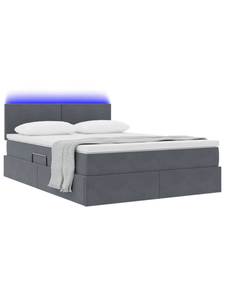 Letto con contenitore e LED Grigio scuro 140 x 200 cm Velluto