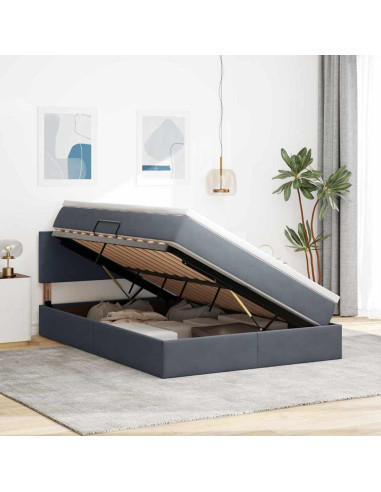 Letto con contenitore e LED Grigio scuro 140 x 200 cm Velluto