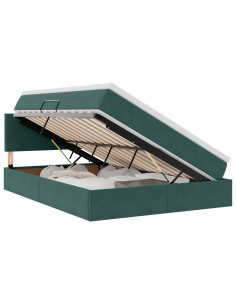 Letto con contenitore e LED Verde Scuro 140 x 200 cm Velluto 2