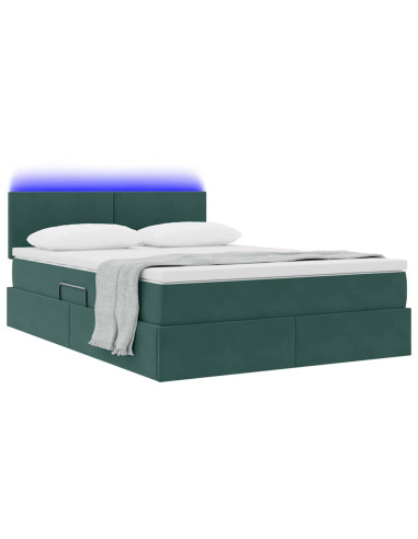 Letto con contenitore e LED Verde Scuro 140 x 200 cm Velluto