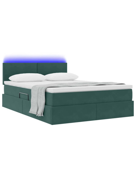 Letto con contenitore e LED Verde Scuro 140 x 200 cm Velluto