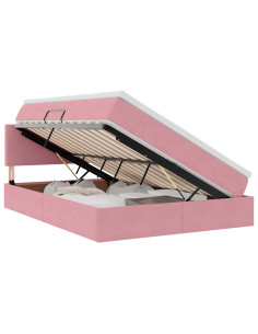 Letto con contenitore e LED con led Rosa 140 x 200 cm Velluto 2