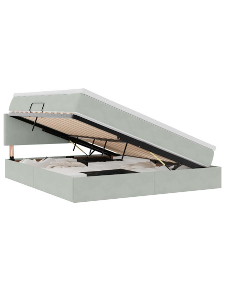 Letto con contenitore e LED Grigio chiaro 160 x 200 cm Velluto
