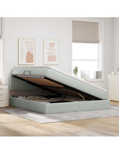 Letto con contenitore e LED Grigio chiaro 160 x 200 cm Velluto