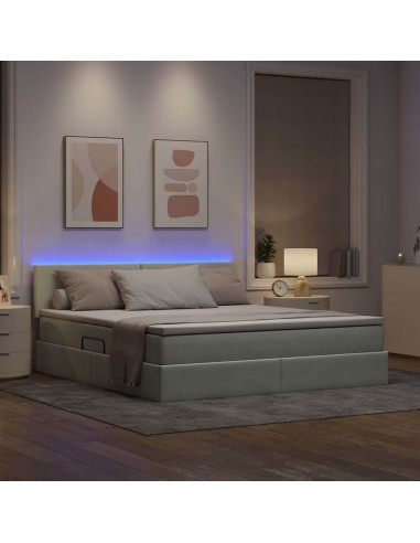 Letto con contenitore e LED Grigio chiaro 160 x 200 cm Velluto