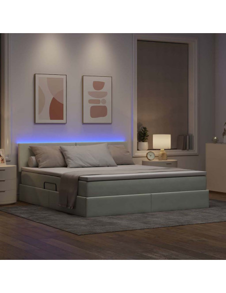 Letto con contenitore e LED Grigio chiaro 160 x 200 cm Velluto