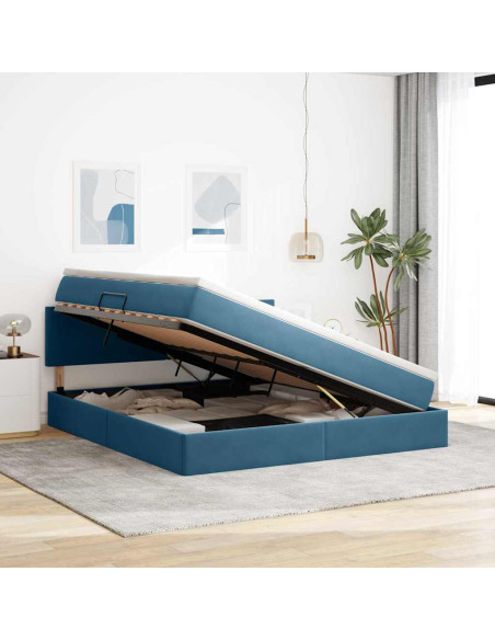 Letto con contenitore e LED Blu Scuro 160 x 200 cm Velluto