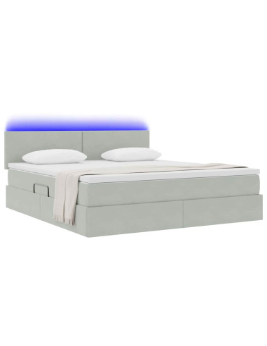 Letto con contenitore e LED Grigio chiaro 180 x 200 cm Velluto