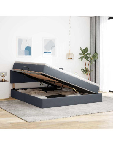 Letto con contenitore e LED Grigio scuro 180 x 200 cm Velluto