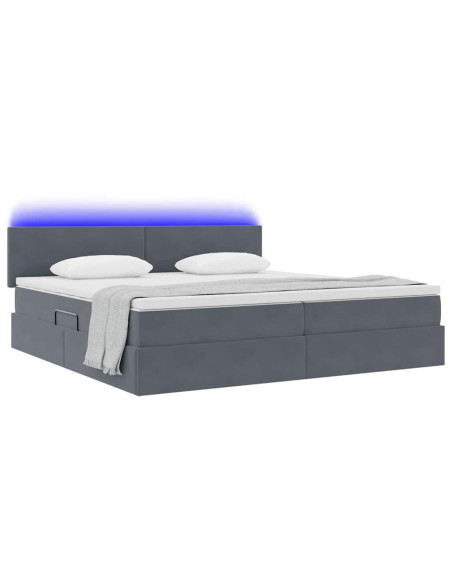 Letto con contenitore e LED Grigio scuro 200 x 200 cm Velluto