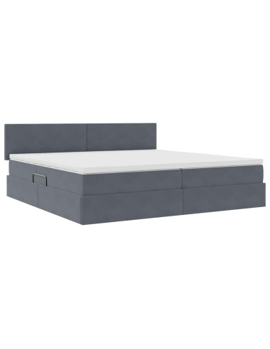 Letto con contenitore e LED Grigio scuro 200 x 200 cm Velluto