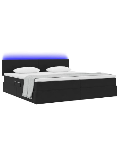 Letto con contenitore e LED con led Nero 200 x 200 cm Velluto