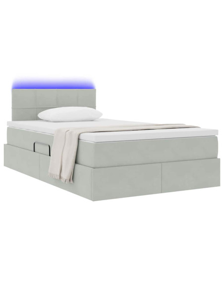 Letto con contenitore e LED Grigio chiaro 120 x 190 cm Velluto
