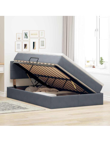 Letto con contenitore e LED Grigio scuro 120 x 190 cm Velluto