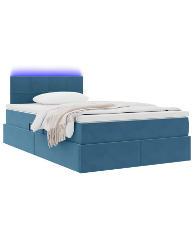 Letto con contenitore e LED con led Blu 120 x 190 cm Velluto