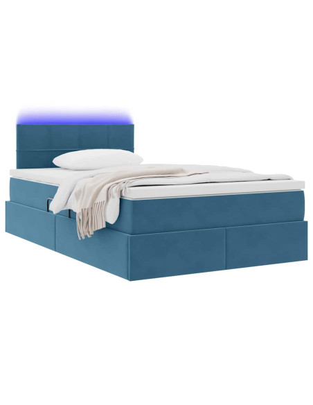 Letto con contenitore e LED con led Blu 120 x 190 cm Velluto